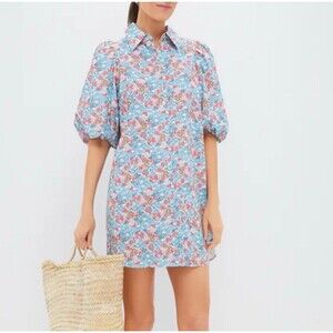Tuckernuck Hyacinth House Blue & Coral Vines Cassidy Mini Shirt Dress Small